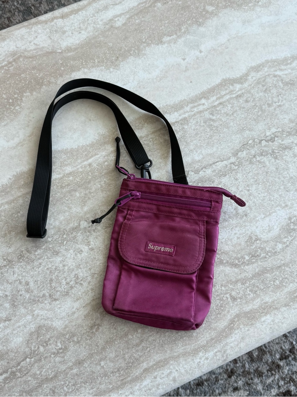 Supreme Shoulder Pouch in Plum with Black Strap